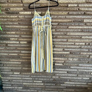 TRF Zara Blue Yellow Tan Striped Strappy Empire Waist Summer Dress Size Small